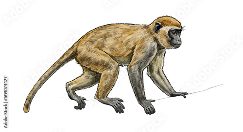 Watercolor Illustration of a Vervet Monkey in a Naturalistic Style png clear alpha channel cutout isolated on transparent background