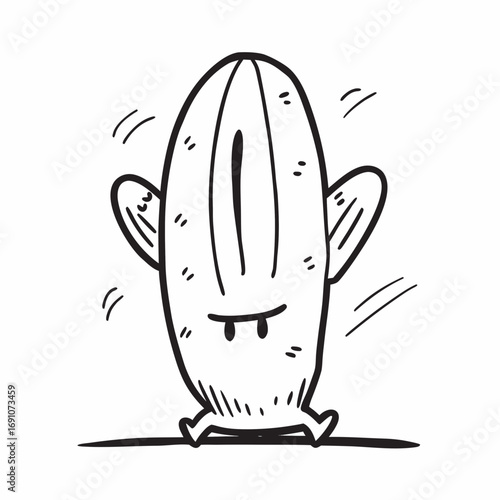 Adorable cartoon cactus character with a funny face, expressing a quirky emotion with simple linework, perfect for playful designs and children's content seeking a unique, charming visual.
