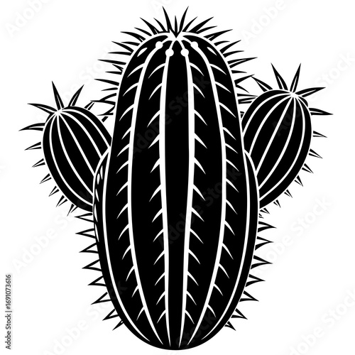 Striking monochrome cactus cluster, bold silhouette design capturing desert resilience and unique botanical beauty for vibrant graphic projects.