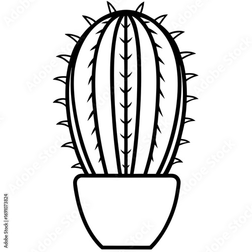 Bold, minimalist line art cactus in a simple pot, perfect for modern home decor, graphic design projects, and clean branding that evokes desert vibes and natural resilience.