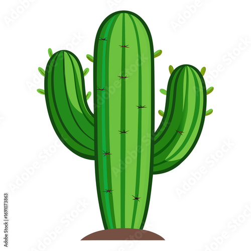 Vibrant green Saguaro cactus with subtle shadows and spiky details, standing proudly in arid earth, evoking desert charm and natural resilience for your projects.