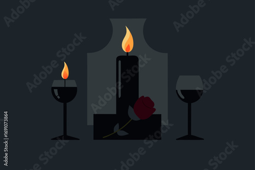 a dark  moody setup with an empty  ornate  dark wo