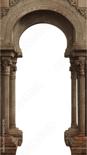 Intricate Stone Arch with Detailed Carvings and Classic Columns