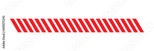 Slash lines pattern. Border with tilted parallel stripes. Embroidery ornament with red slanted stitches on white background. Geometric print for caution tape or barrier. Vector graphic illustration.