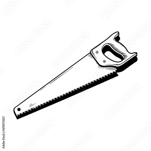 Classic hand saw for woodworking and diy projects isolated on top view vector