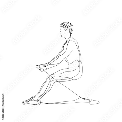 Rowing machine workout exercise fitness single line art illustration vector design for gym and home training