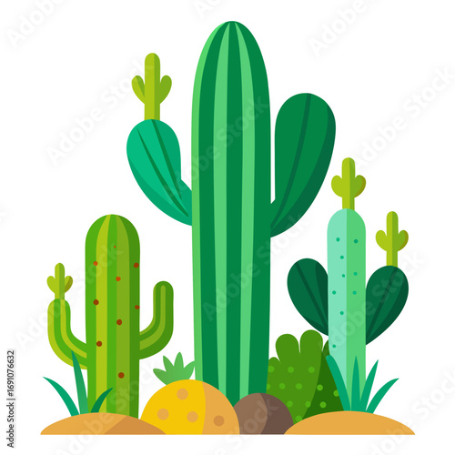 Vibrant desert flora showcasing diverse cactus species thriving in arid landscape, perfect for nature and travel themes