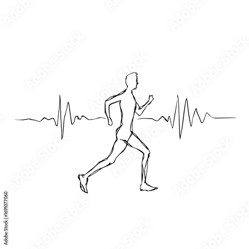Running fitness cardio health exercise workout heartbeat line art vector illustration design for lifestyle 100