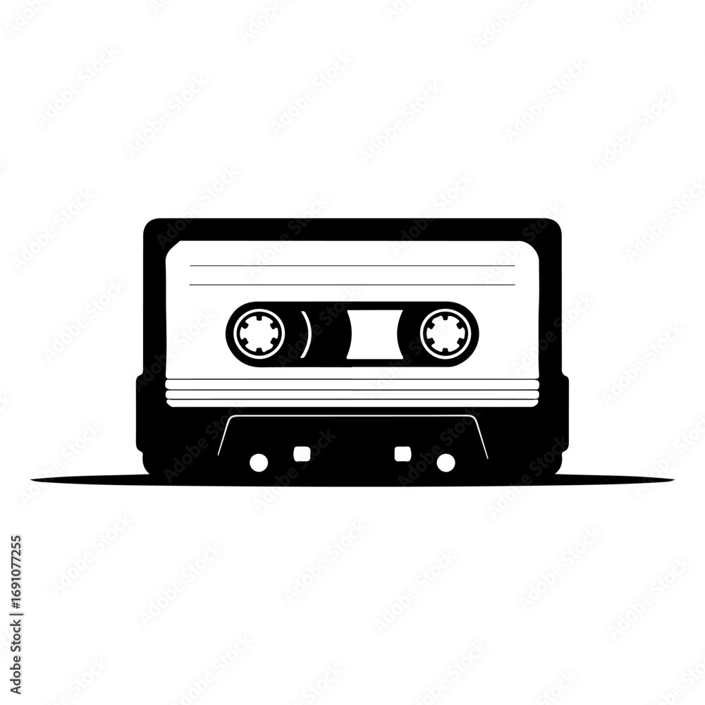 Fototapeta premium Retro cassette tape music audio recording media vintage sound technology nostalgia design element vector