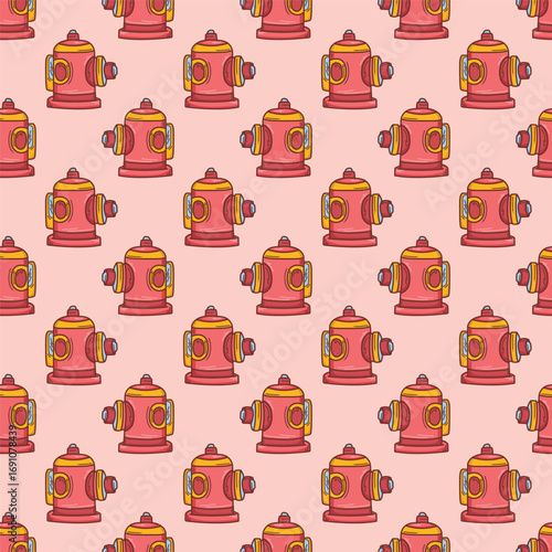 Seamless pattern with cartoon fire hydrants colorful illustration flat style for kids hand drawing