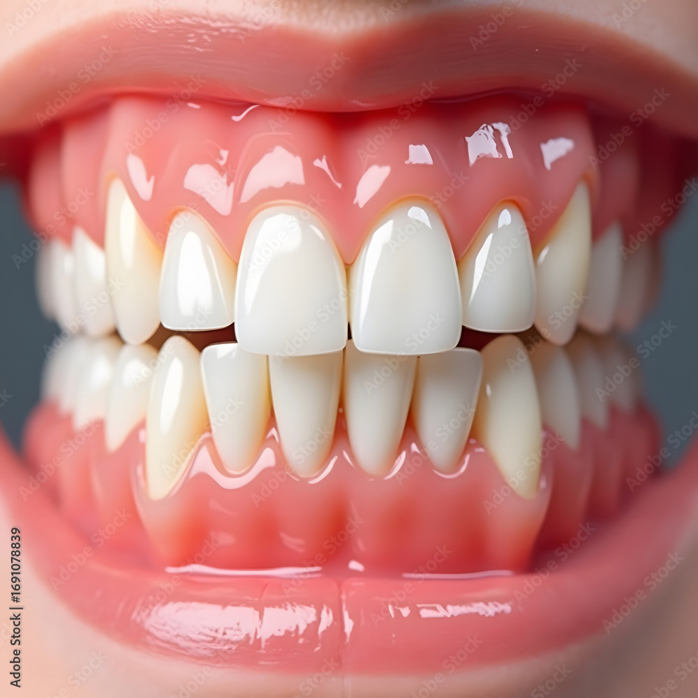 Obraz premium Aesthetic Dentistry Detailed Macro of Perfect and Healthy Teeth, The Art of a Smile A Flawless and Authentic Dental Study, Impeccable Oral Health A Precise and Detailed Look at Human Teeth and Gums