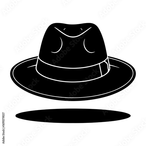 Classic black fedora hat with subtle shadow for timeless style and sophistication vector