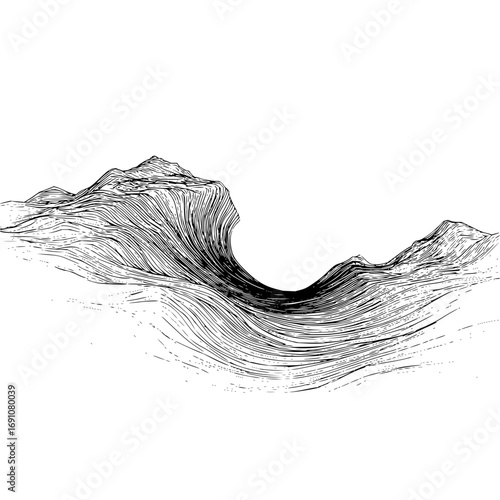 Abstract landscape drawing with line art technique for modern wall art and minimalist home decor illustration