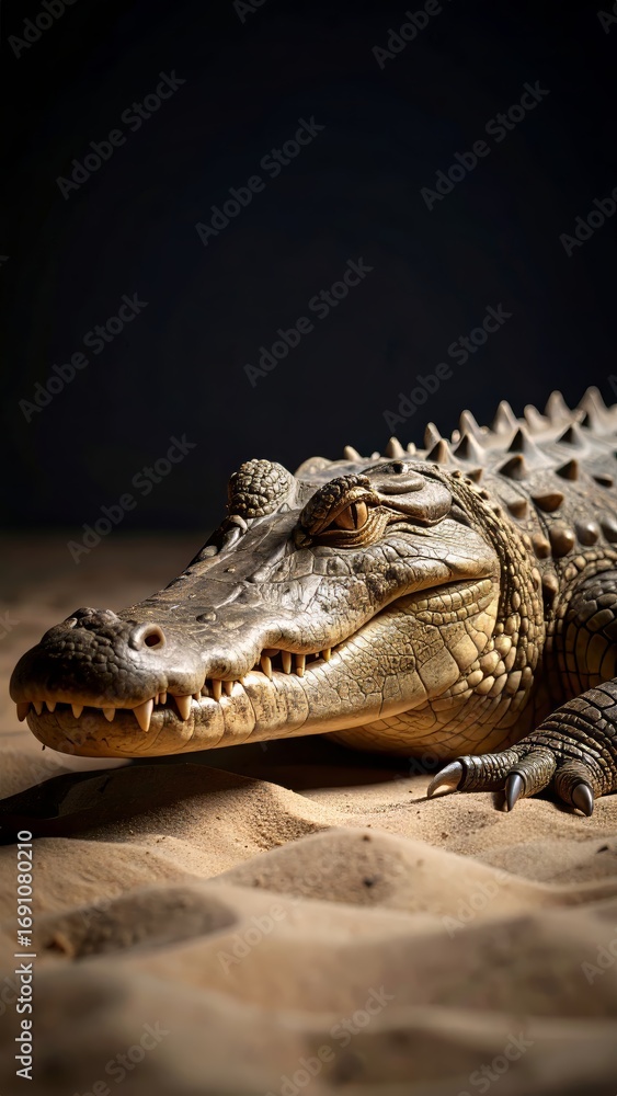 Obraz premium A close-up shot of a crocodile in its natural habitat showing details and textures of the reptile