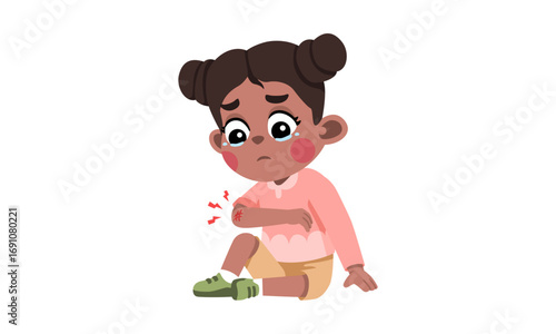 Sad Child with a Scraped Knee Illustration of a Little Girl's Pain