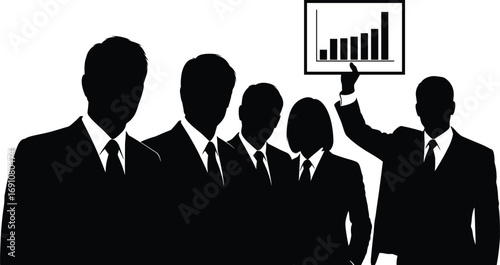 Business Silhouettes with Chart Presentation Showing Growth, Ideal for Teamwork, Leadership, Data Analysis, and Corporate Success Concept Themes