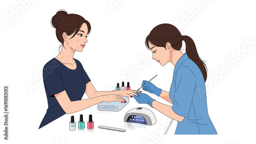 Young asian women receiving beauty treatments and makeup application in a serene spa or salon setting with a professional attendant offering products