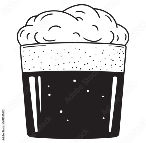 Black and white illustration of a frothy pint of beer perfect for pub related design