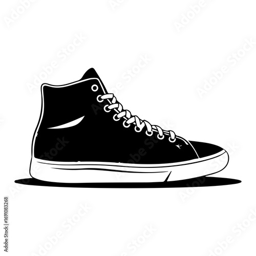 High top sneaker shoe silhouette stylish footwear for casual fashion and athletic activities vector