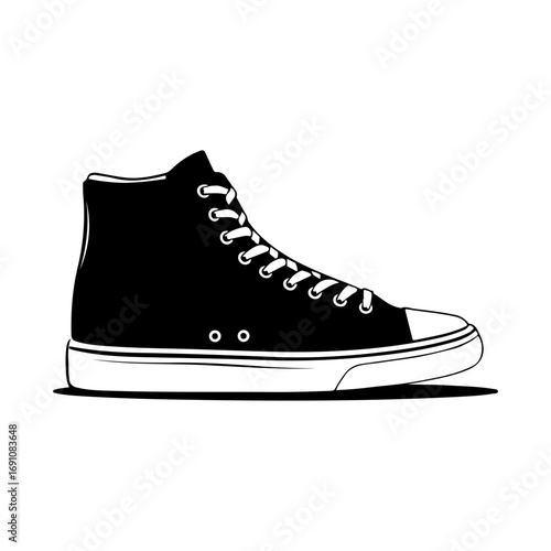 Classic high top sneaker silhouette isolated on white canvas shoe footwear for sports and fashion vector