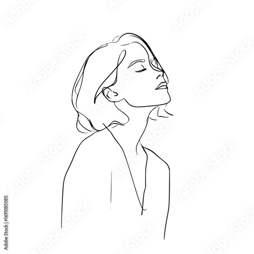 Minimalist line art woman portrait drawing vector illustration for logo design and creative projects use