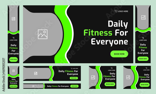Customizable vector gym fitness social media post banner template set, Sports social media square banner, Workout exercise social media promotion design. Vector eps 10 file format	