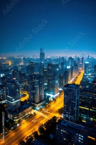 Wallpaper Mural Aerial View of Cityscape at Night with Illuminated Buildings and Streetlights Torontodigital.ca