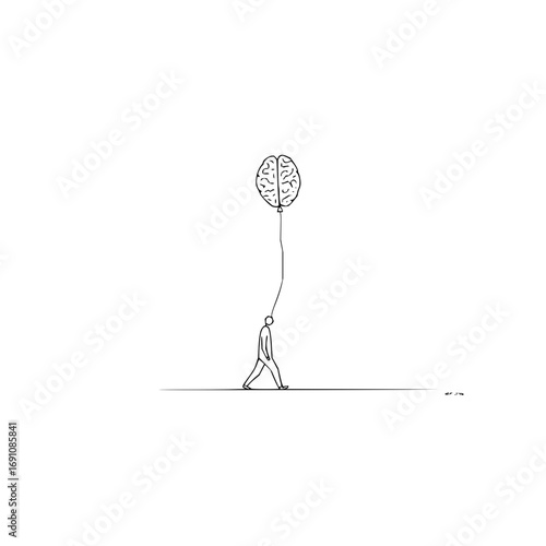 Brain balloon concept art illustration for mental health awareness and creative thinking inspiration idea design