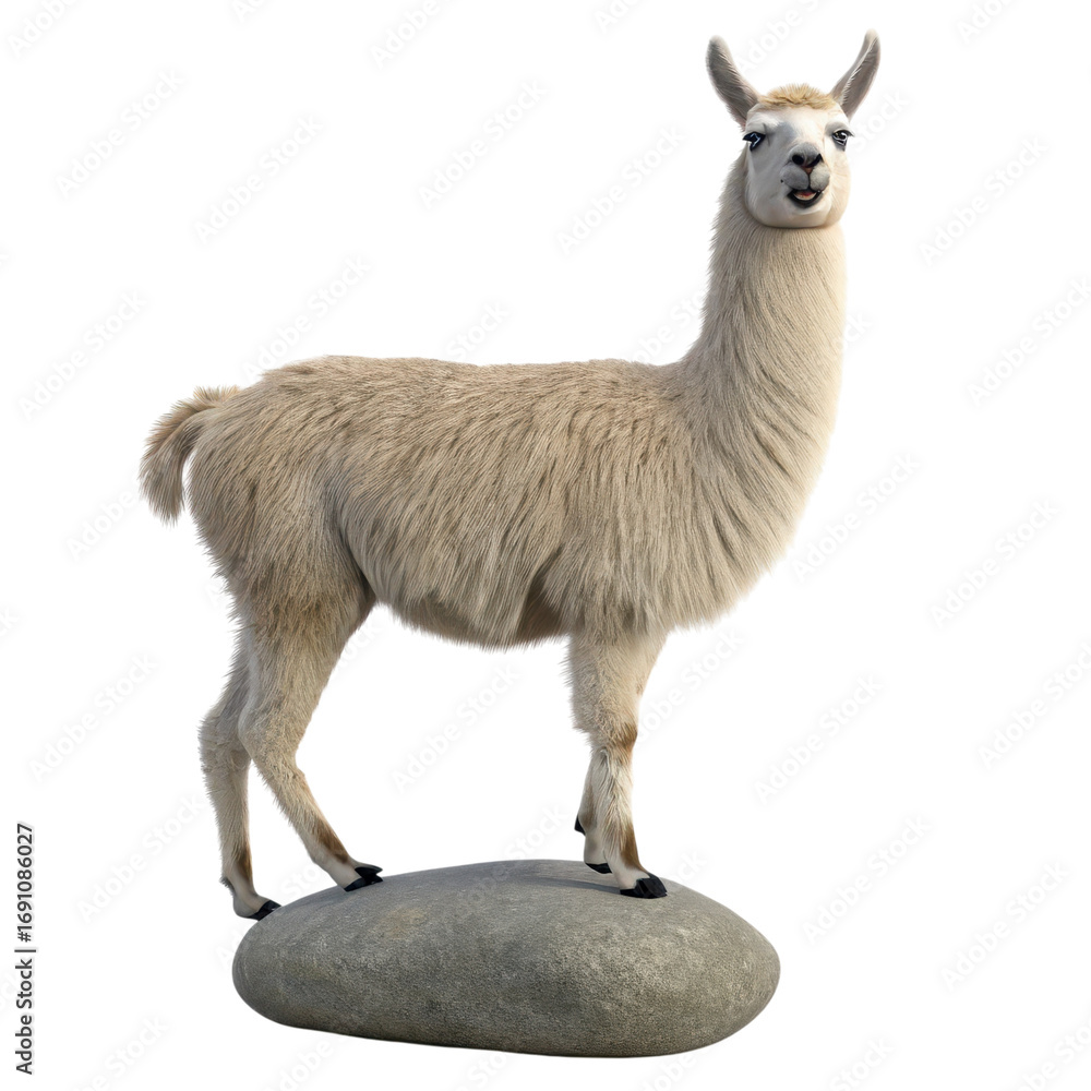 Fototapeta premium funny animal fails A standing llama with a textured coat and alert expression.