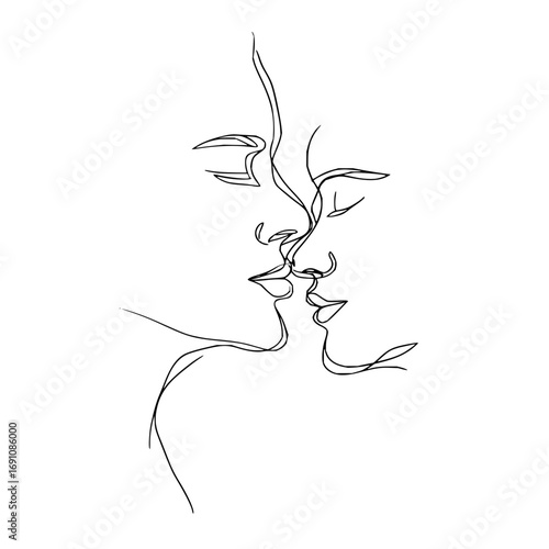 Continuous line drawing of couple kissing art print minimalist love illustration romantic wall decor valentine gift