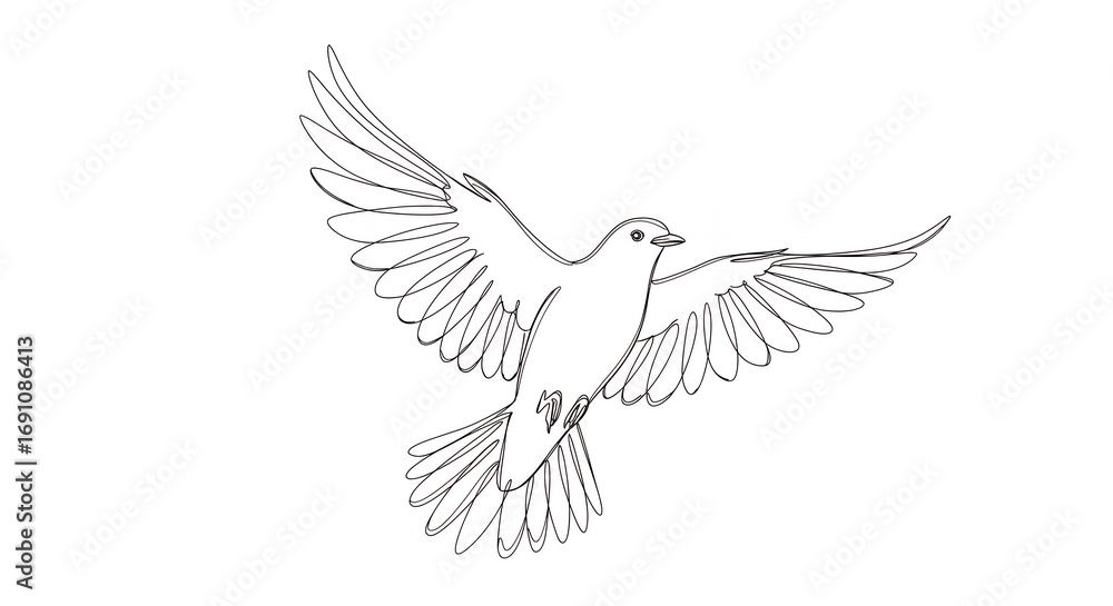 Naklejka premium Bird in flight line drawing
