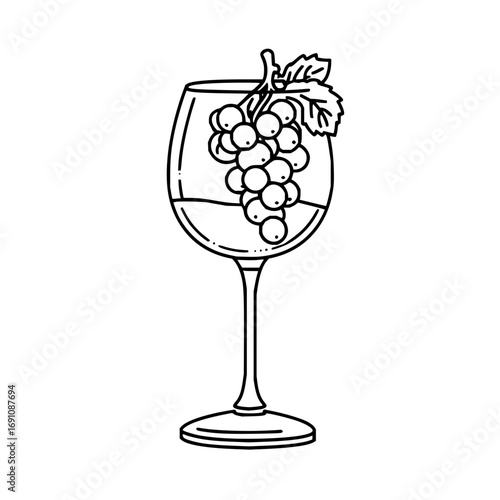Wine glass with grapes vector illustration for wine tasting and vineyard designs line art drawing style image