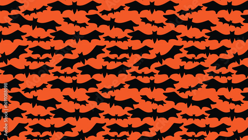 Black bat silhouettes on an orange background, perfect for Halloween themes.
