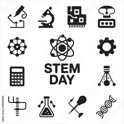 stem day vactor art icon pack creator set icon 16 smpol disign silhoutette and white backgrount colorful 7.e