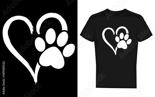 Cute dog lover graphic featuring a paw print heart silhouette perfect for dog moms and pet enthusiasts designed for apparel like t shirts