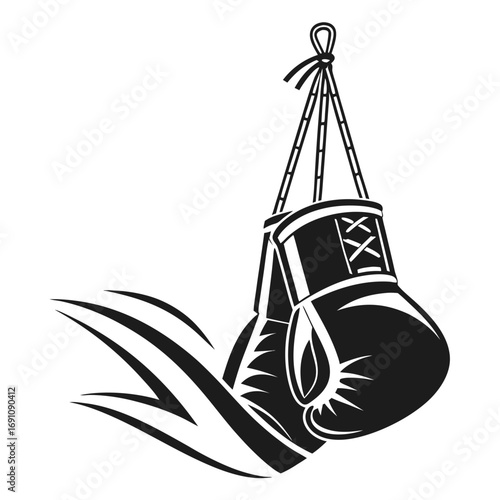 Black boxing gloves hanging with motion lines