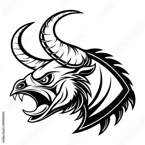Fierce buffalo head tribal tattoo design illustration