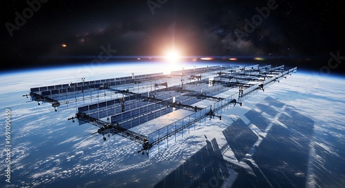 Fototapeta Naklejka Na Ścianę i Meble -  Orbital Space Station Above Earth.