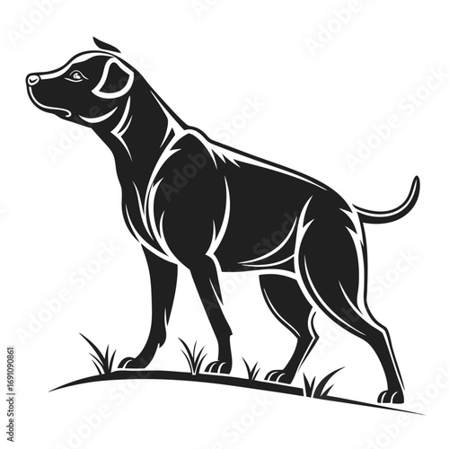Stylized black dog silhouette standing on grass
