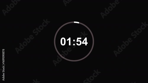 2 minutes countdown timer animation with transparent background, two minute timer animation with alpha channel. 
