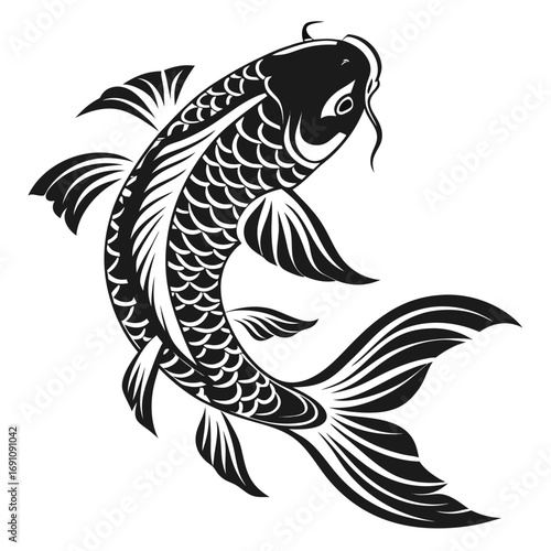 Stylized black and white koi fish illustration