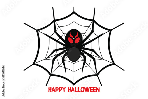 Spooky Spider Web Vector, Black Widow Illustration with Glowing Background, Halloween Night Effect