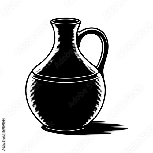 Classic ceramic pitcher with handle textured antique style etching rendering isolated vector