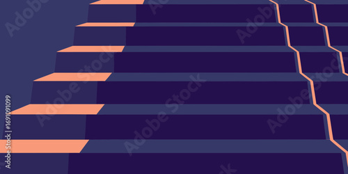 A graphic illustration of a staircase with orange steps and a dark blue background that has a line detail