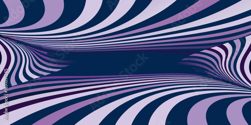Abstract perspective view with wavy purple and white lines on a dark blue background creating depth