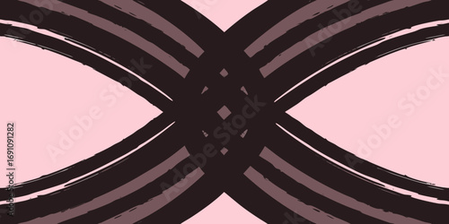 Abstract design featuring intersecting dark brush strokes on a light pink background creating a unique pattern