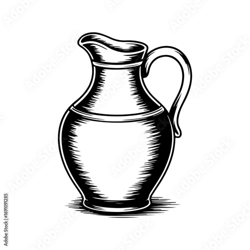 Hand drawn sketch of an old fashioned ceramic pitcher or jug with a handle and spout vector