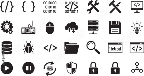 Programming Icons Set | Coding, Development, Debugging, Security, Database, Tools, Binary, Cloud, Software, Web Design, Technology