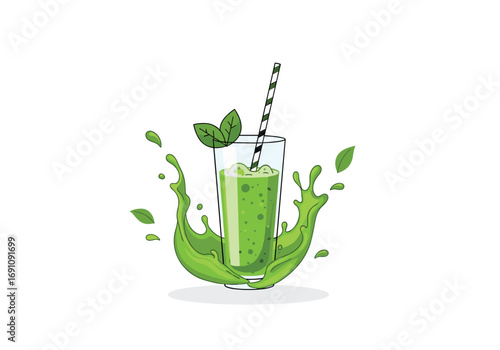 Refreshing green healthy smoothie bursting with freshness and flavor