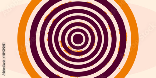 Concentric circles in shades of purple orange and cream with a textured vintage or retro feel to the design